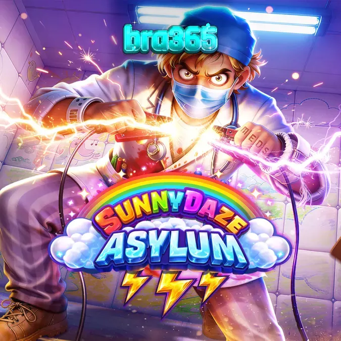 Interface do jogo Sunnydaze Asylum com elementos visuais de asilo e símbolos de multiplicadores.